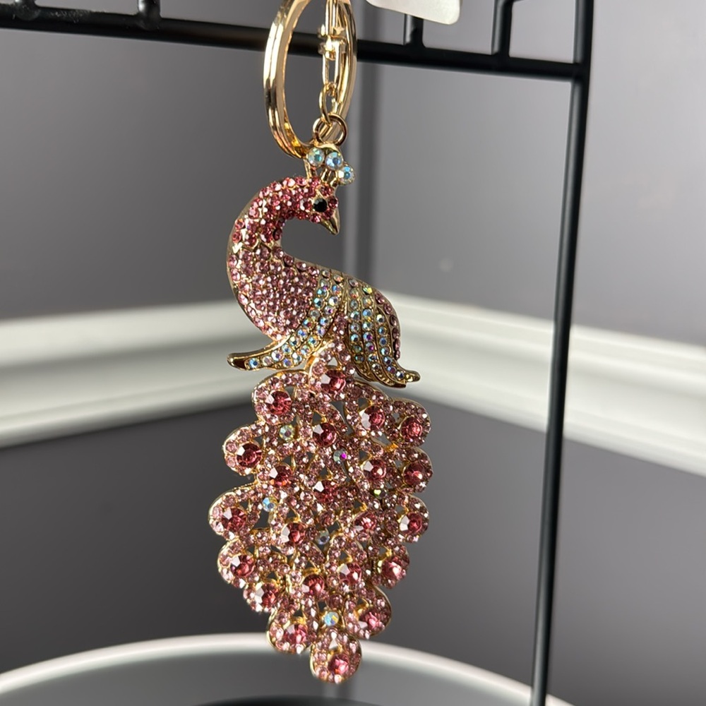 Pink and Gold Peacock Keychain/bagcharm